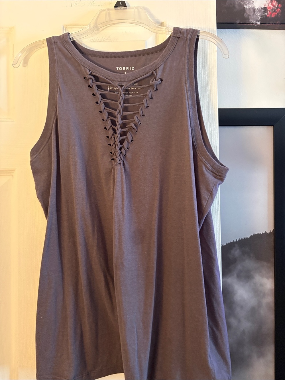 torrid Lace-Up Sleeveless Tank in Charcoal Gray